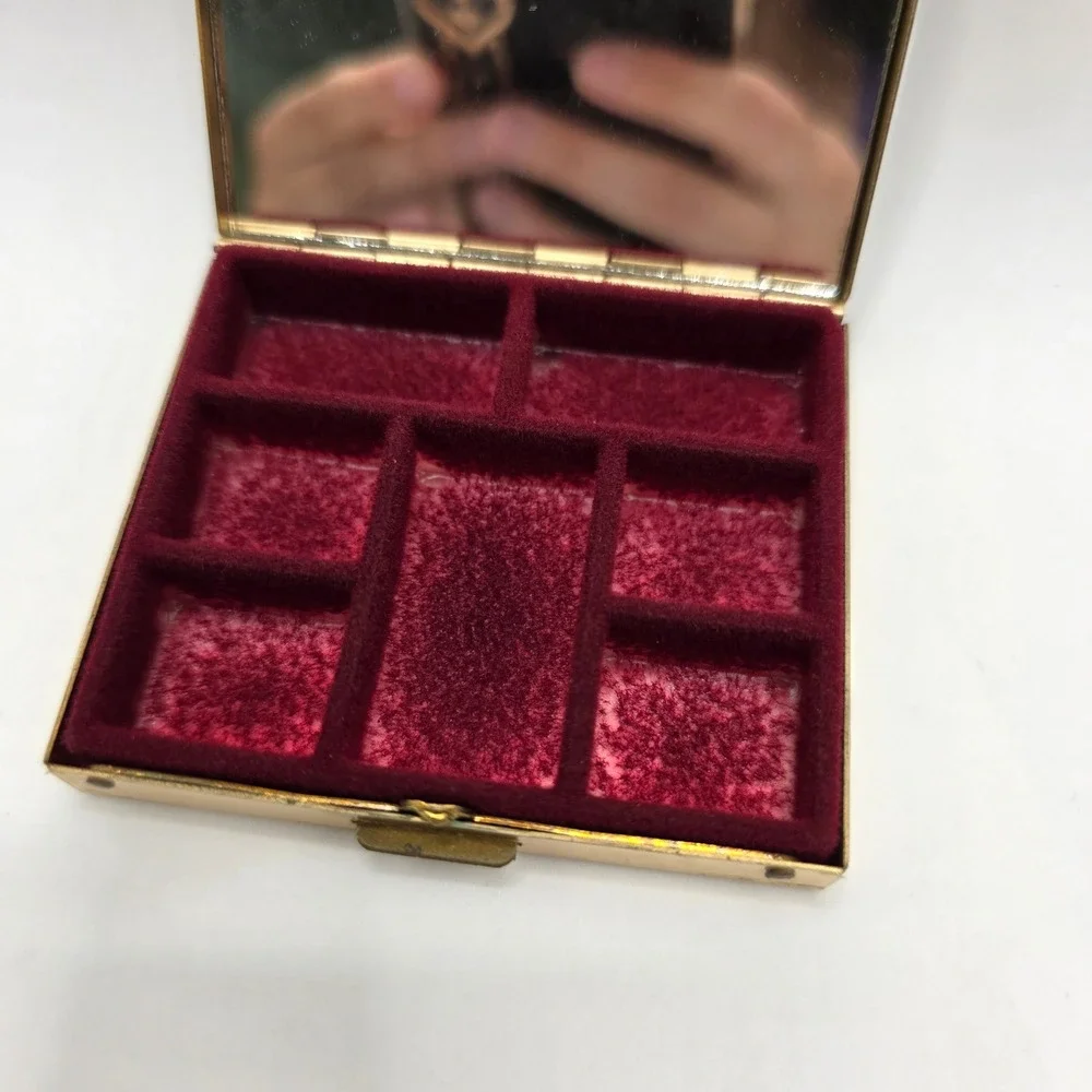 Vtg MCM Butterfly Enamel Vanity Set 4pc Pill Box Card Case‎ Mirror Picture Frame